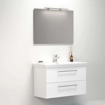 Dansani Dansani Spar-Set Multo+ Lotto XL mit Spiegel und Lampe Weiß Hochglanz 105 cm