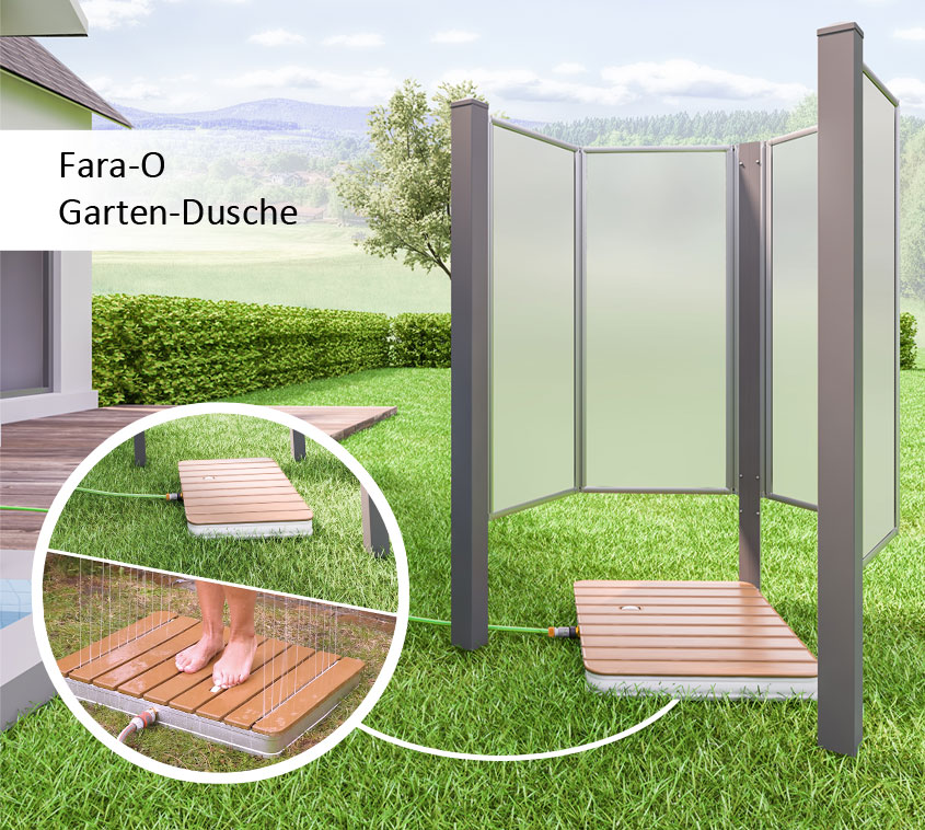 Einfach schnell im Garten unter die Dusche springen – Kein Problem mit der Fara-O Gartendusche von Breuer.